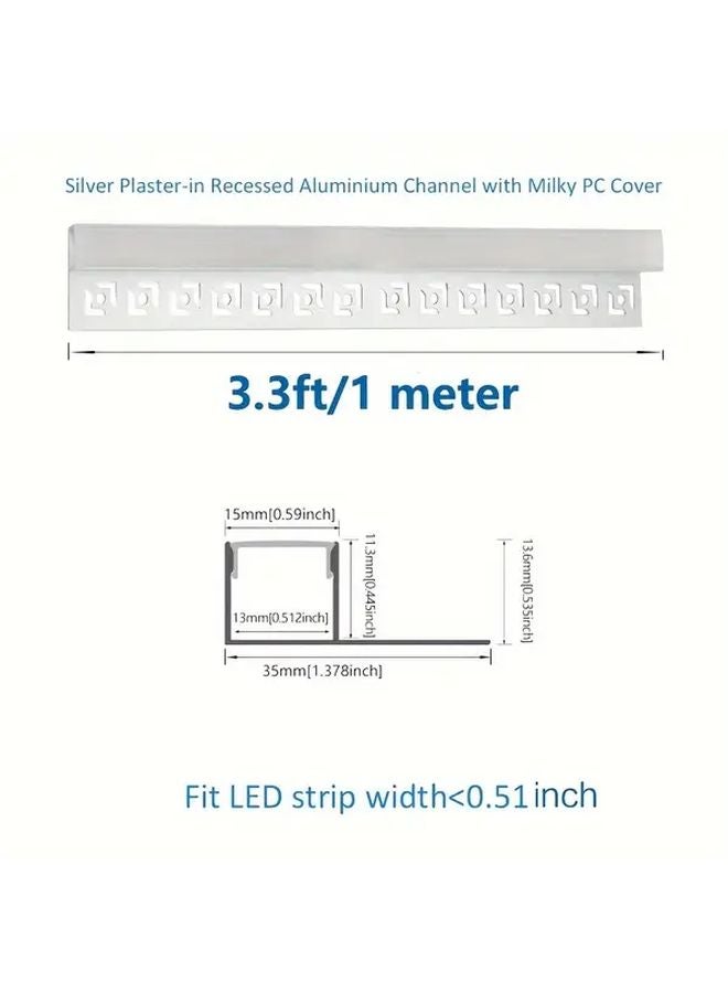 10pcs 3 3ft Silvery Gypsum Recessed Line Light Aluminum Channel With Milky White Diffuser Cover - Image 3